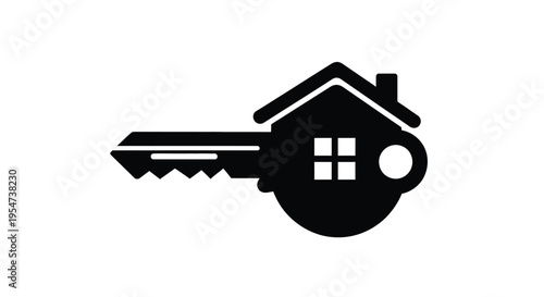 Vector illustration of a house key icon representing real estate, home buying, and property ownership.