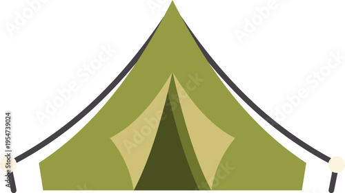 Green tent on white background showing camping, travel, and nature concepts