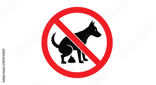 Vector illustration graphic of a 'no dog pooping' sign, indicating forbidden dog fouling areas in public spaces.