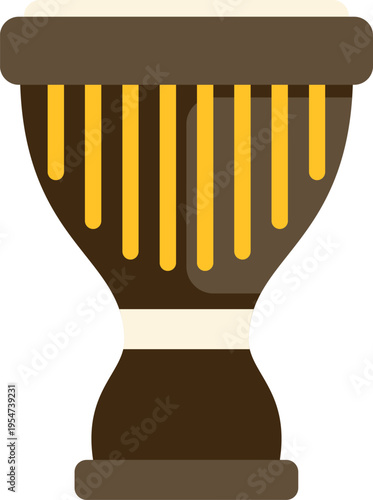 Colorful flat style illustration of an african djembe drum with yellow patterns