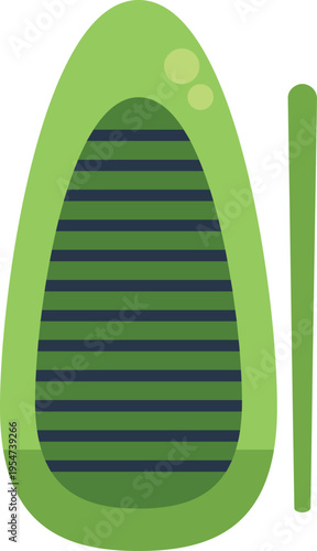 Bright green inflatable paddle board and paddle isolated on clean white background