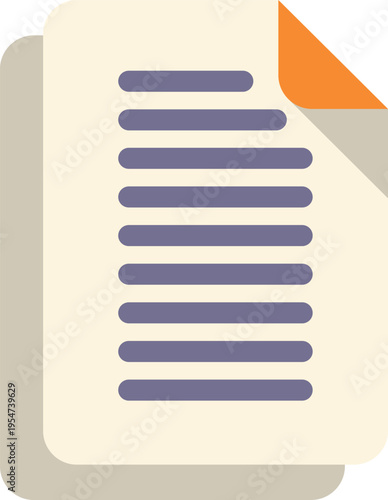 Simple flat style document icon with text lines and orange page corner for digital use