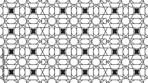 Seamless geometric pattern with interconnected lines and shapes on white background