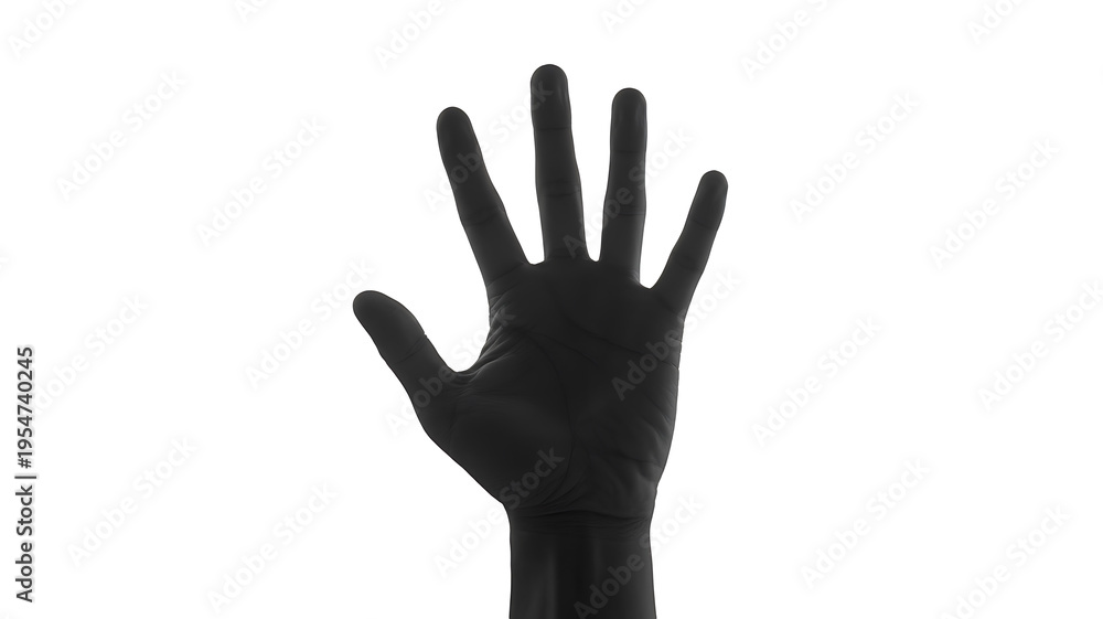 Obraz premium Black painted hand raised isolated on white background with shadow 