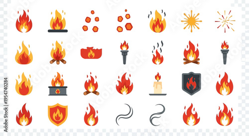 Collection of flame icons and symbols.