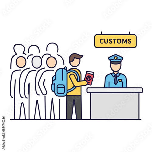 Passenger going through customs control at airport checkpoint.