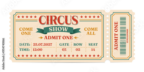 Circus ticket. Vector Image. Horizontal circus ticket.