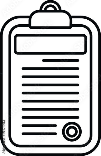 Clipboard holding a document displaying text lines and an official seal icon