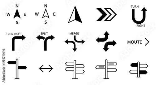 Collection of navigation and directional icons.
