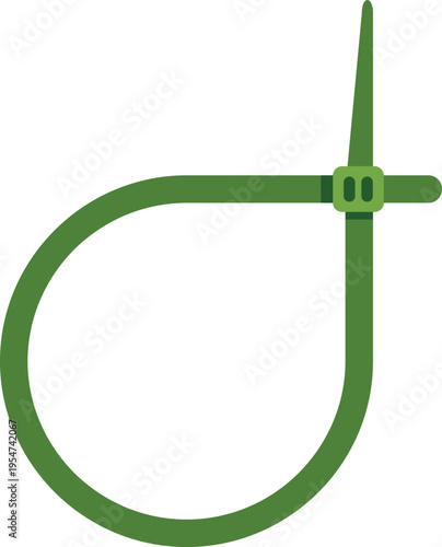 Minimalist green cable tie forming a loop on a clean white background