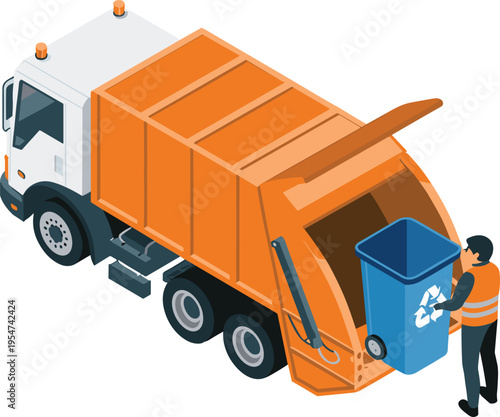 Garbage, truck, recycling, waste, collection, sanitation, service, worker, environment, disposal, cleanup, transport, municipal, eco, management, trash, vehicle, sustainability, illustration,