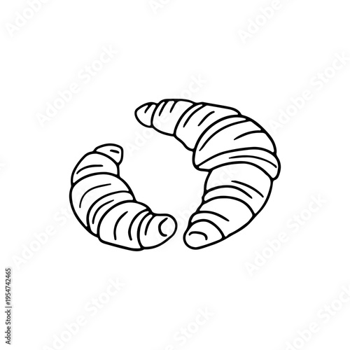 Hand drawn doodle croissant icon clipart vector illustration. French classic pastry line art