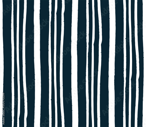 Seamless pattern with hand drawn vertical black and white stripes, expressive brush strokes and rough textured edges. Modern minimalist linear design