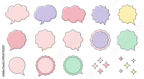 A collection of colorful speech bubbles and starburst shapes for graphic design.
