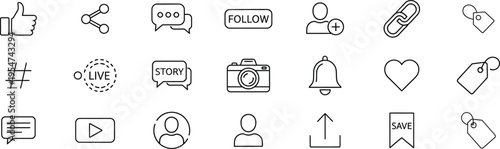 Social Media Interface and Digital Marketing Line Icon Set for Content Creator