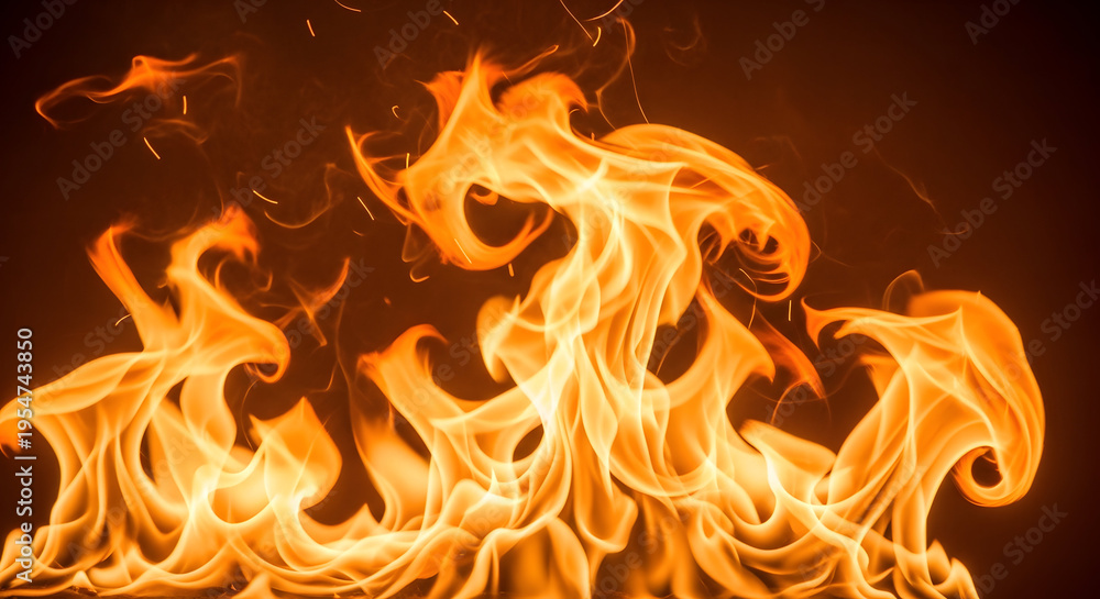 Fototapeta premium A vibrant and intense close up view of bright orange flames dancing against a dark background
