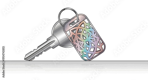 Closeup of shiny metal house key.