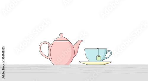Pink teapot and blue cup set.