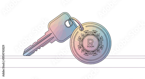 Colorful key with metal tag.