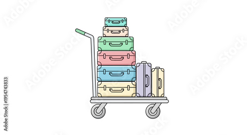 Colorful luggage on a cart stacked.