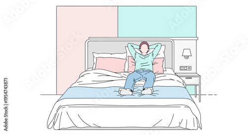 Woman Sitting on Bed Stretching.