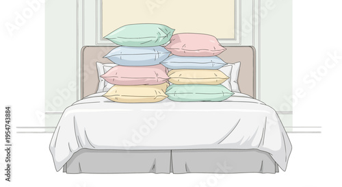 Stack of colorful towels on bed.