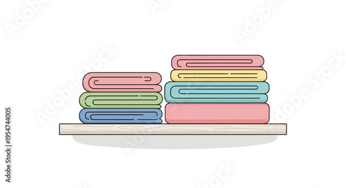 Stack of colorful towels on shelf.