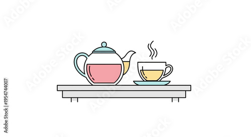 Teapot and cup on a tray.