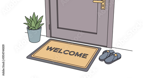 Welcome mat at entrance door.