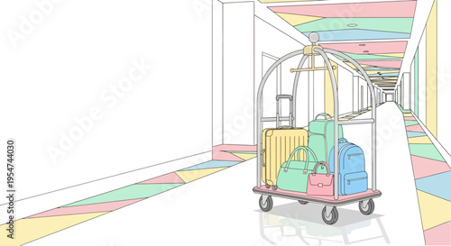 Luggage on a cart with wheels.