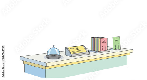 Colorful books on a counter top.