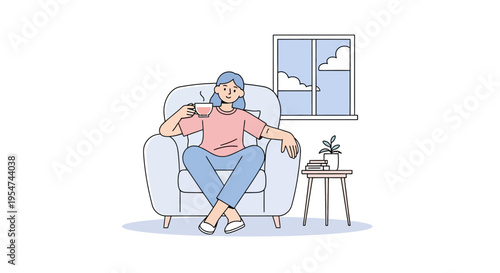 Man Sitting on Sofa Relaxing Alone.