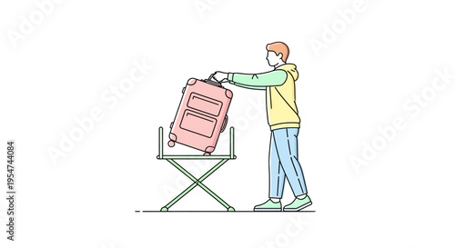 Man holding a suitcase on chair.