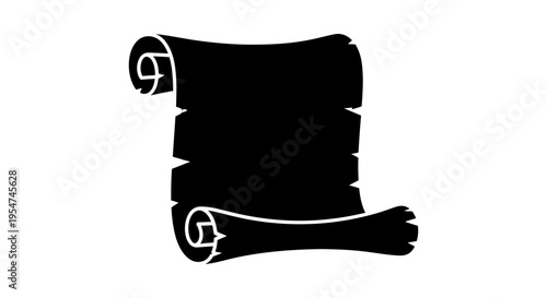 Black Silhouette of an Ancient Scroll Parchment with Torn Edges - Vintage Paper Banner Isolated on White Background