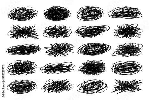 Collection of hand-drawn black scribbles on white background.