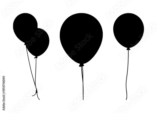 Balloon on string silhouette set with simple line art design featuring festive, cheerful, holiday with celebration and joy