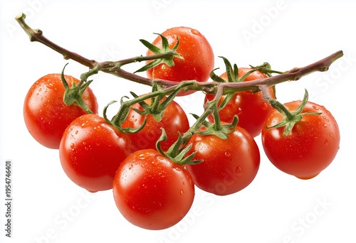 Branch of fresh cherry tomatoes isolated on white background