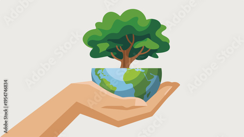 Hand holding a tree growing out of the earth symbolizing environmental care and sustainability