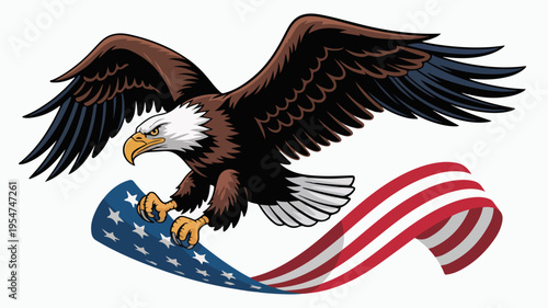 American bald eagle holding usa flag in talons patriotic symbol of freedom and strength