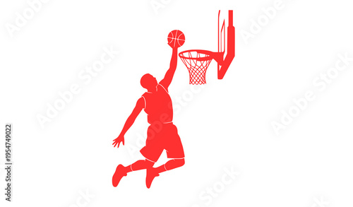 Male Basketball Player Slam Dunk Silhouette Vector Isolated on White Background 1