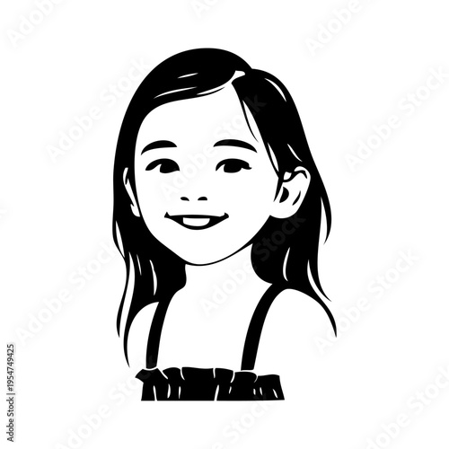 Dibujo sencillo de una niña sonriente de raza asiática con un vestido 