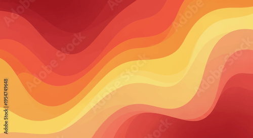 Abstract Vibrant Warm Wavy Background with Fluid Red Orange and Yellow Layers - Modern Dynamic Gradient Texture for Creative Design Projects