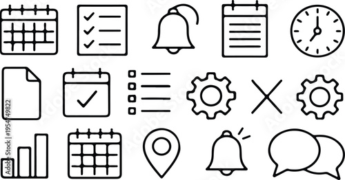 project management black line icon set vector illustration