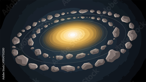 Solar system illustration with planets orbiting the sun in space