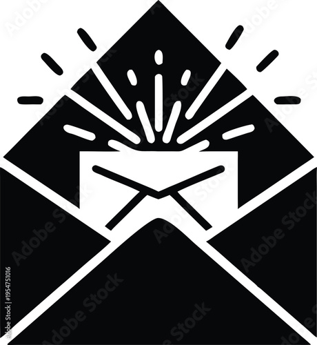 Open envelope with explosion and burst of energy email
