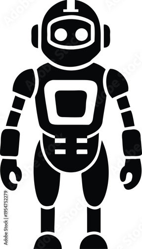 Black robot on white background isolated humanoid