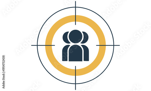 Target audience identification graphic illustration for marketing and business strategy featuring a person icon within a crosshair symbol.