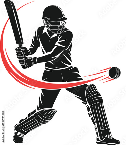 Cricket player logo design vector, IPL and T-20 match cricket player, Indian cricket player silhouette, dynamic batting pose illustration for sports branding, tournament graphics and team identity 