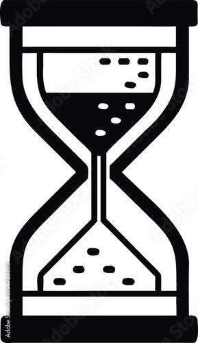 Black hourglass with sand flowing from to bottom white time