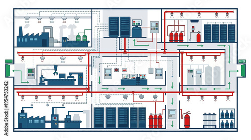 Industrial plant process flow diagram.